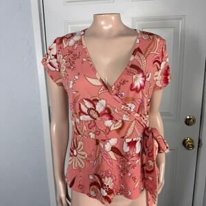 Vintage y2K Charlotte Russe Shirt Large V neck Polyester Knit Floral X4-23